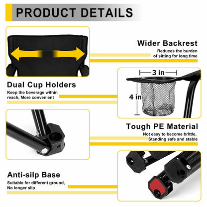 Joyfair Portable Camping Chair, Outdoor Lawn Folding Chairs for Adults, Heavy Duty Large Foldable Chairs for Beach, Fishing, Tailgating and More Outdoor Sport, Carry Bag & Cup Holder (2, Black)