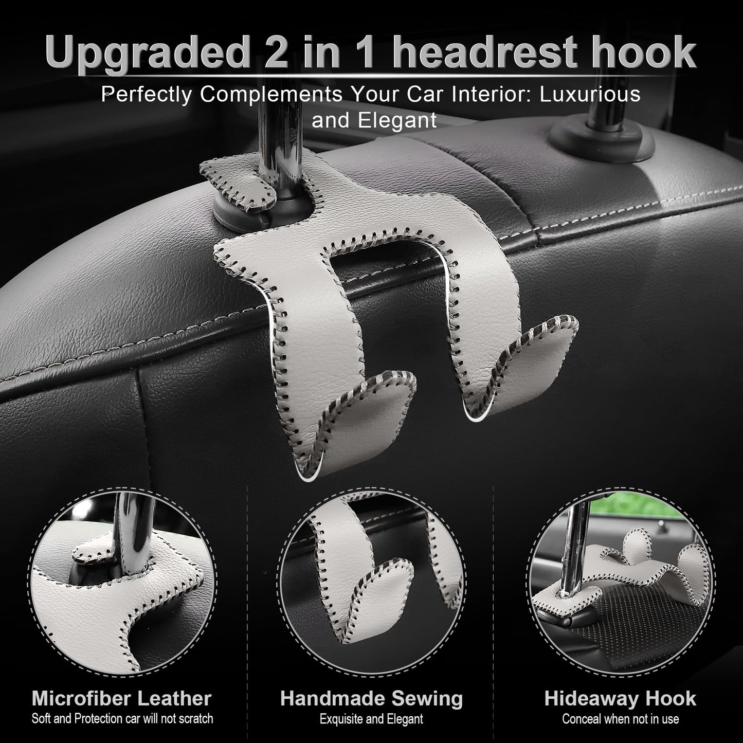 LivTee Upgraded Superior Leather Car Seat Back Headrest Hook, 2 in 1 Auto Seat Hook Hangers Holder Organization Interior Accessories for Purses Coats Umbrellas Grocery Bags Handbag (Gray)