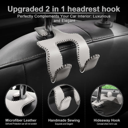 LivTee Upgraded Superior Leather Car Seat Back Headrest Hook, 2 in 1 Auto Seat Hook Hangers Holder Organization Interior Accessories for Purses Coats Umbrellas Grocery Bags Handbag (Gray)