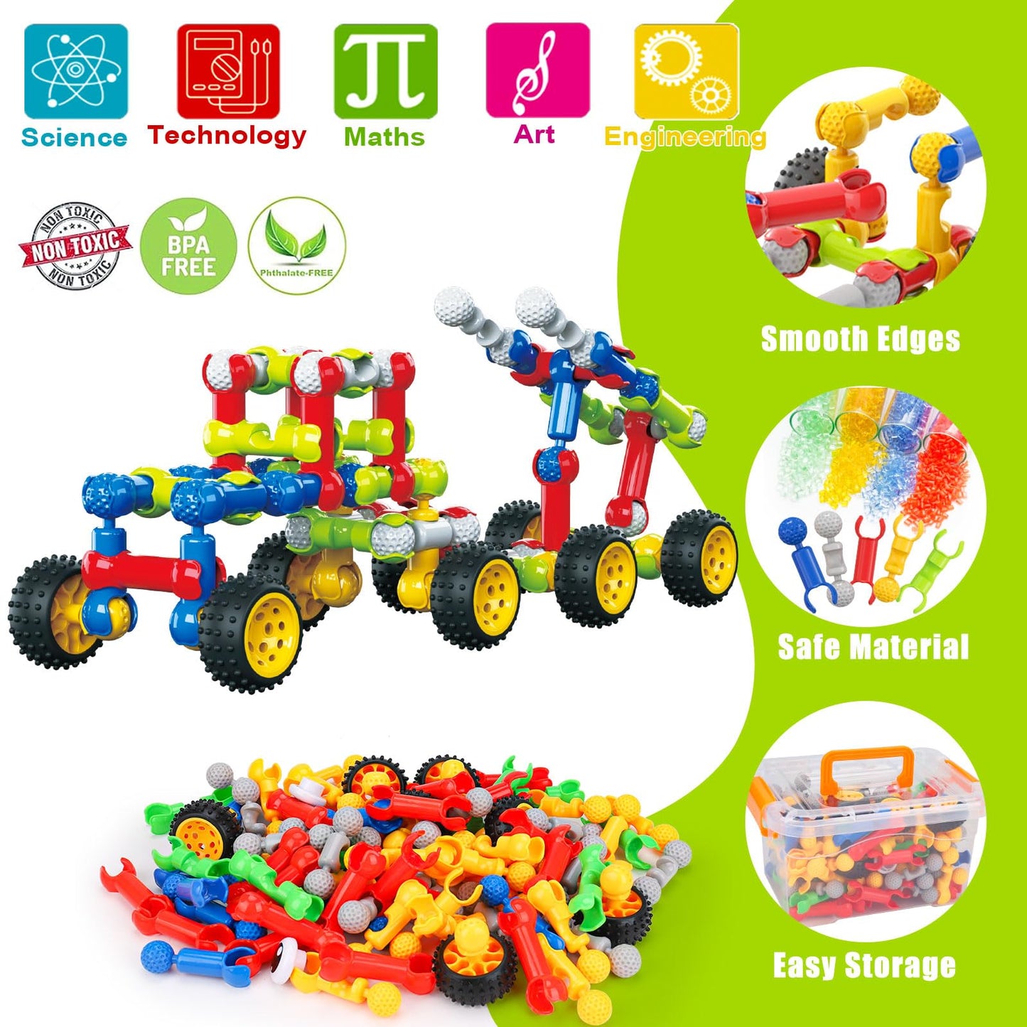 Kids STEM Building Toys for 3 4 5 6 7 8+ Year Old Boy Girl Birthday Gift, 186 Pcs Preschool Classroom Learning Activities Fine Motor Skills Building Blocks Ages 4-8 6-8 8-12 Engineering Creative Game