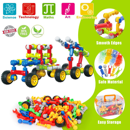 Kids STEM Building Toys for 3 4 5 6 7 8+ Year Old Boy Girl Birthday Gift, 186 Pcs Preschool Classroom Learning Activities Fine Motor Skills Building Blocks Ages 4-8 6-8 8-12 Engineering Creative Game