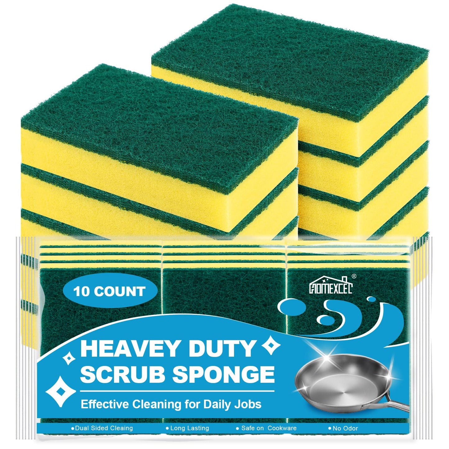 HOMEXCEL Heavy Duty Scrub Sponges Kitchen 10 Count, Extra-Large Sponges for Cleaning Kitchen and Household, Dish Scrubber for Washing Dishes, Pots and Pans