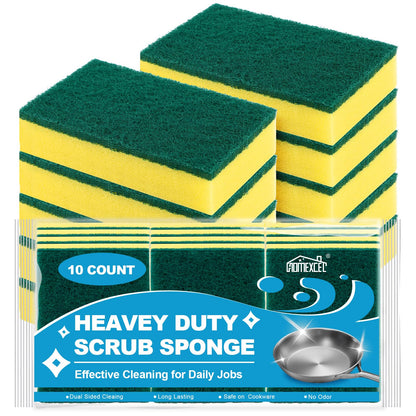 HOMEXCEL Heavy Duty Scrub Sponges Kitchen 10 Count, Extra-Large Sponges for Cleaning Kitchen and Household, Dish Scrubber for Washing Dishes, Pots and Pans