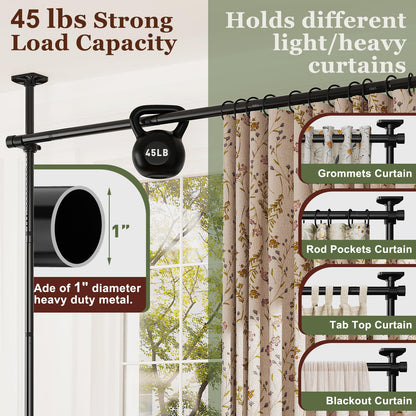 Goovilla Room Divider for Room Separation, Tension Curtain Rods No Drilling, 4-10ft(H) 28-114inch(W) Adjustable Temporary Privacy Wall Divider, Heavy Duty Freestanding Space Partition Separator, Black