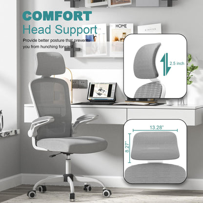 Mimoglad Office Chair, High Back Ergonomic Desk Chair with Adjustable Lumbar Support and Headrest, Swivel Task Chair with flip-up Armrests for Guitar Playing