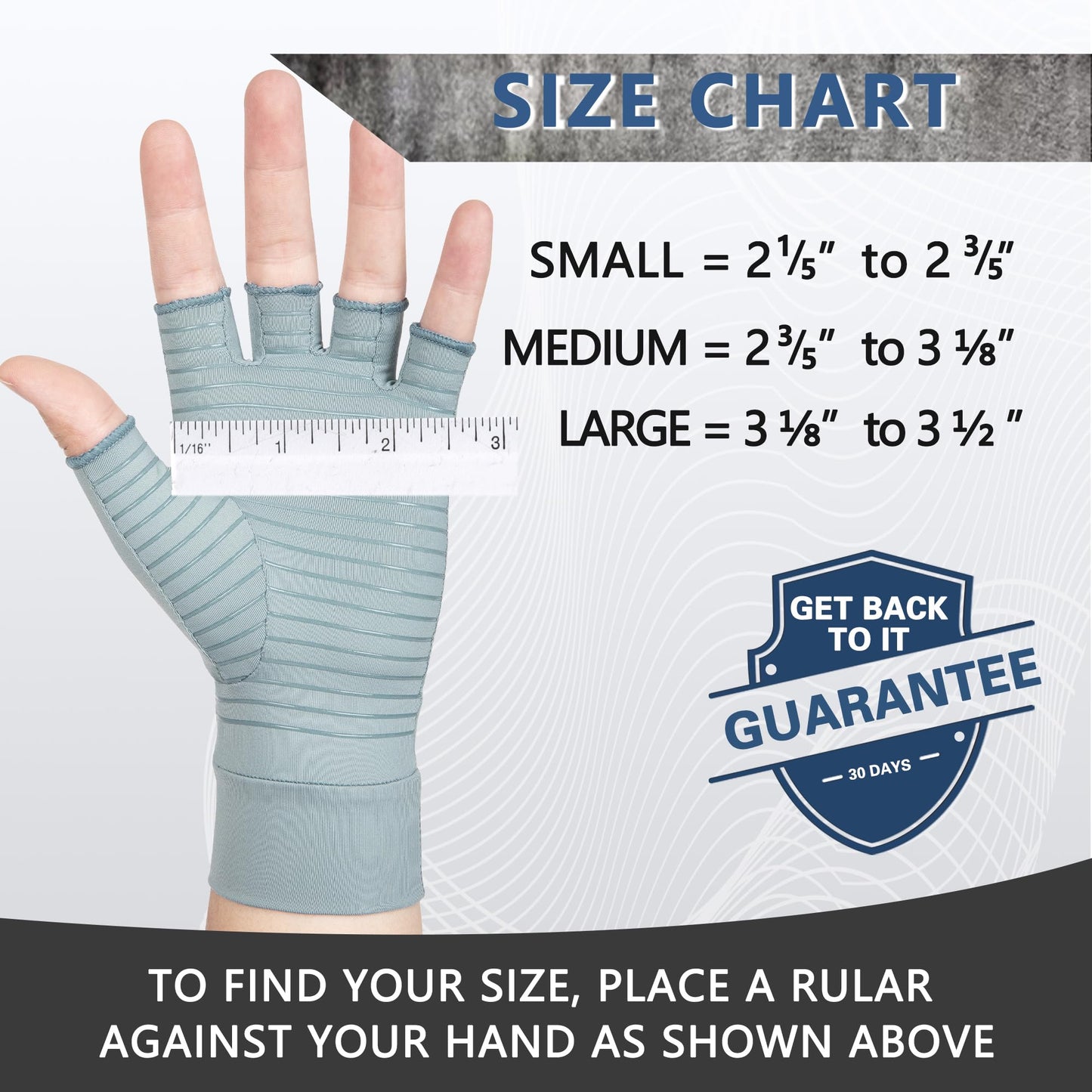 HENOTIC Copper Arthritis Gloves for Women Men, Fingerless Breathable & Moisture Wicking Arthritis Compression Gloves for Relieving Carpal Tunnel Aches, Rheumatoid Pains, Joint Swell Blue-Grey M