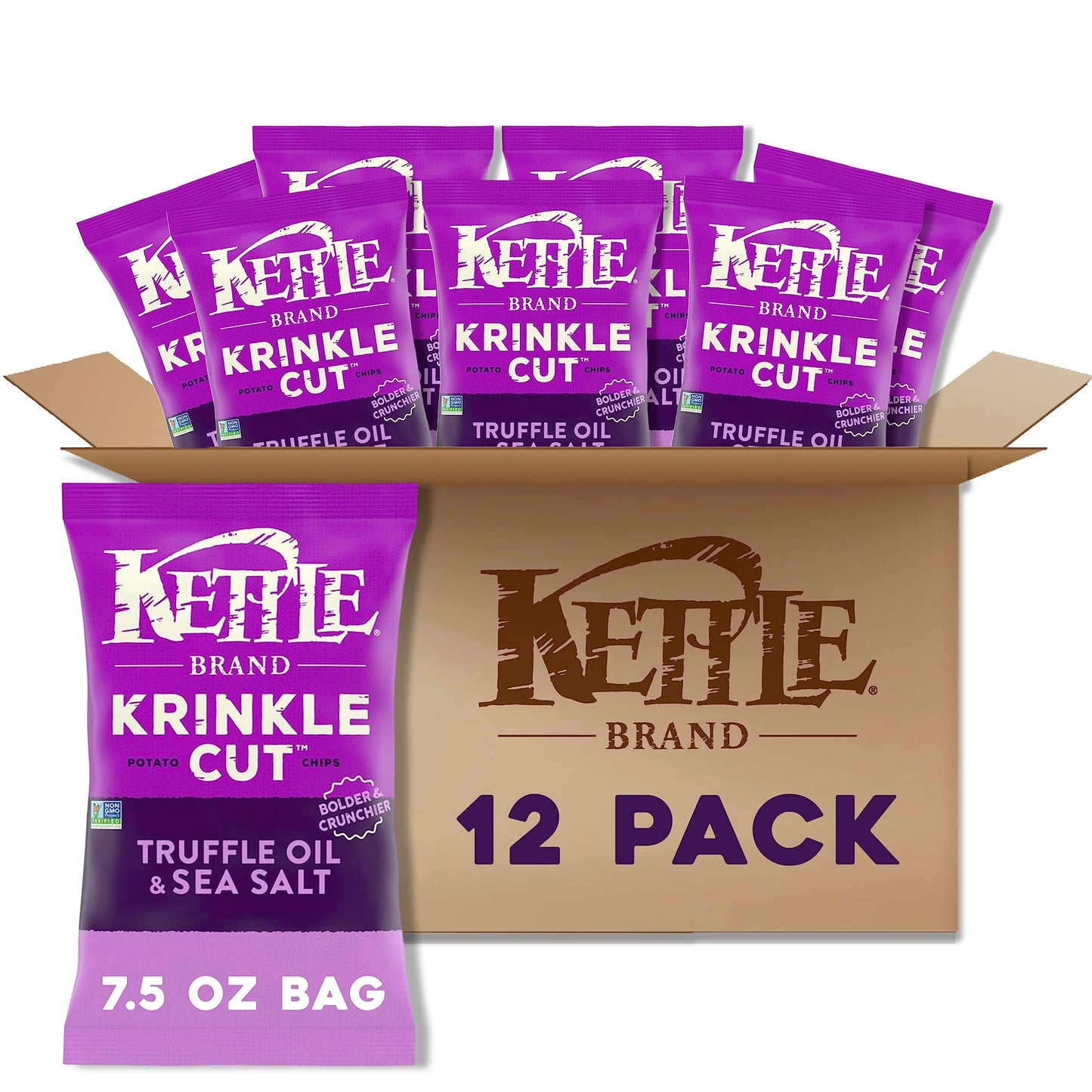 Kettle Brand Potato Chips, Krinkle Cut, Truffle Oil & Sea Salt Kettle Chips, 7.5 Oz (Pack of 12)