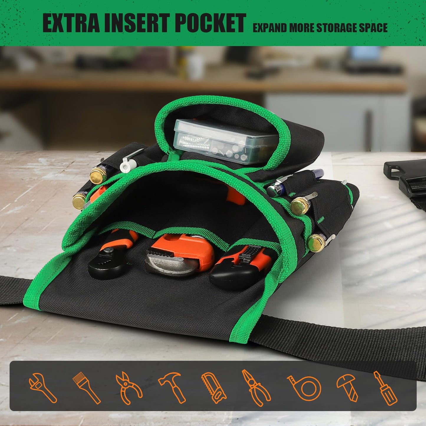 Magnetic Tool Belt for Men, 26 Pockets Heavy Duty Tool Pouch, Magnet Holster Nail Utility Toolbelt Detachable Adjustable Waist Holder for Handyman Contractor Mechanic Plumber Roofer Dad Gift -Green