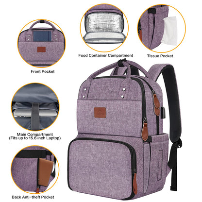 MATEIN Laptop Backpack with Lunch Box, Insulated Women Backpacks with Cooler Compartment, 15.6 inch Water Resistent Tote Food Bag with USB Charging Port for College Beach Camping Picnics Hiking