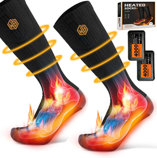 Rechargeable Electric Heated Socks Winter Heating Socks, 4500mAh Battery Powered Cold Weather Heat Socks for Sports Outdoor Hunting Skiing Riding Fishing （US6-9）