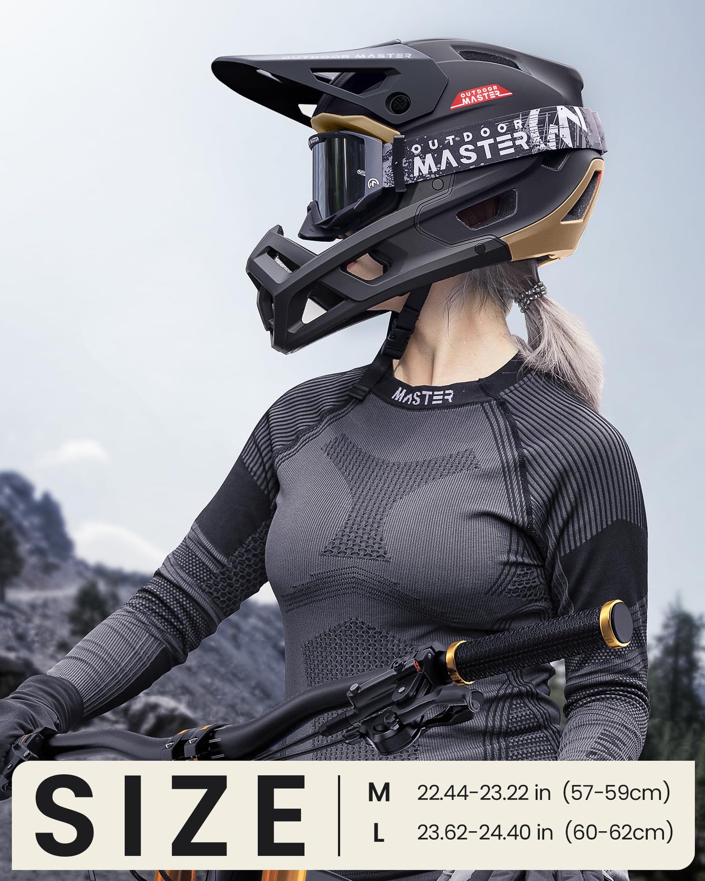 OutdoorMaster Full Face Mountain Bike Helmet for Men & Women-Two Removable Chin Pad Mountain Bike Helmet Grizzly, Ventilation Lightweight Racing Downhill DH BMX MTB Helmet (Meteorite Black, Large)