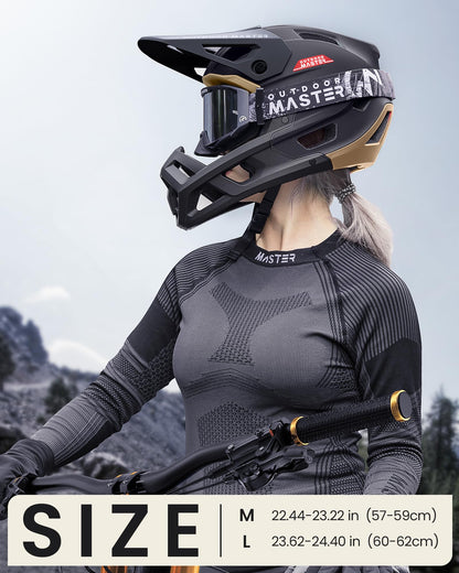 OutdoorMaster Full Face Mountain Bike Helmet for Men & Women-Two Removable Chin Pad Mountain Bike Helmet Grizzly, Ventilation Lightweight Racing Downhill DH BMX MTB Helmet (Meteorite Black, Large)