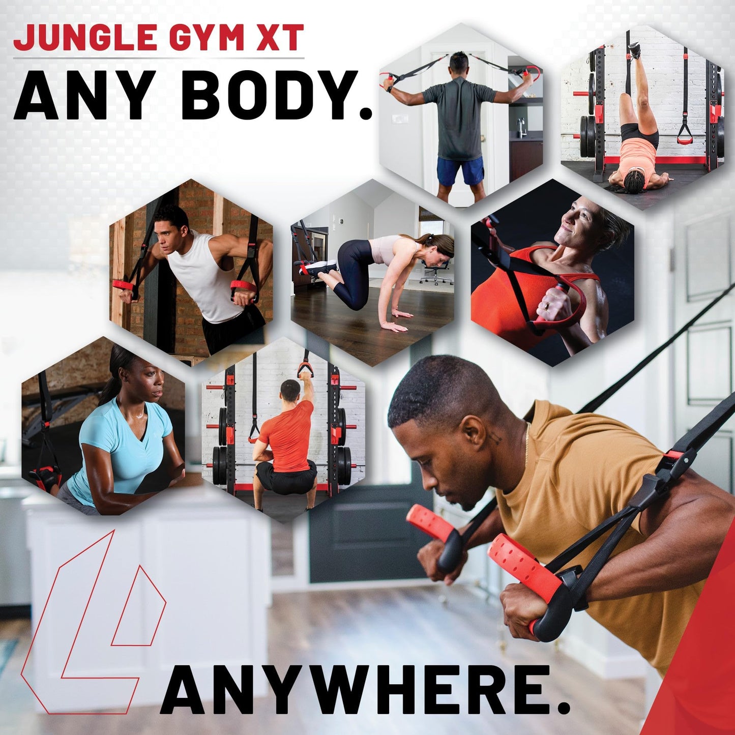 Lifeline Jungle Gym XT Body Weight Suspension Trainer System – Patented Split Anchor, Full-Body Workout, Lightweight Home Suspension Training Kit for Home Gym, Workout Equipment