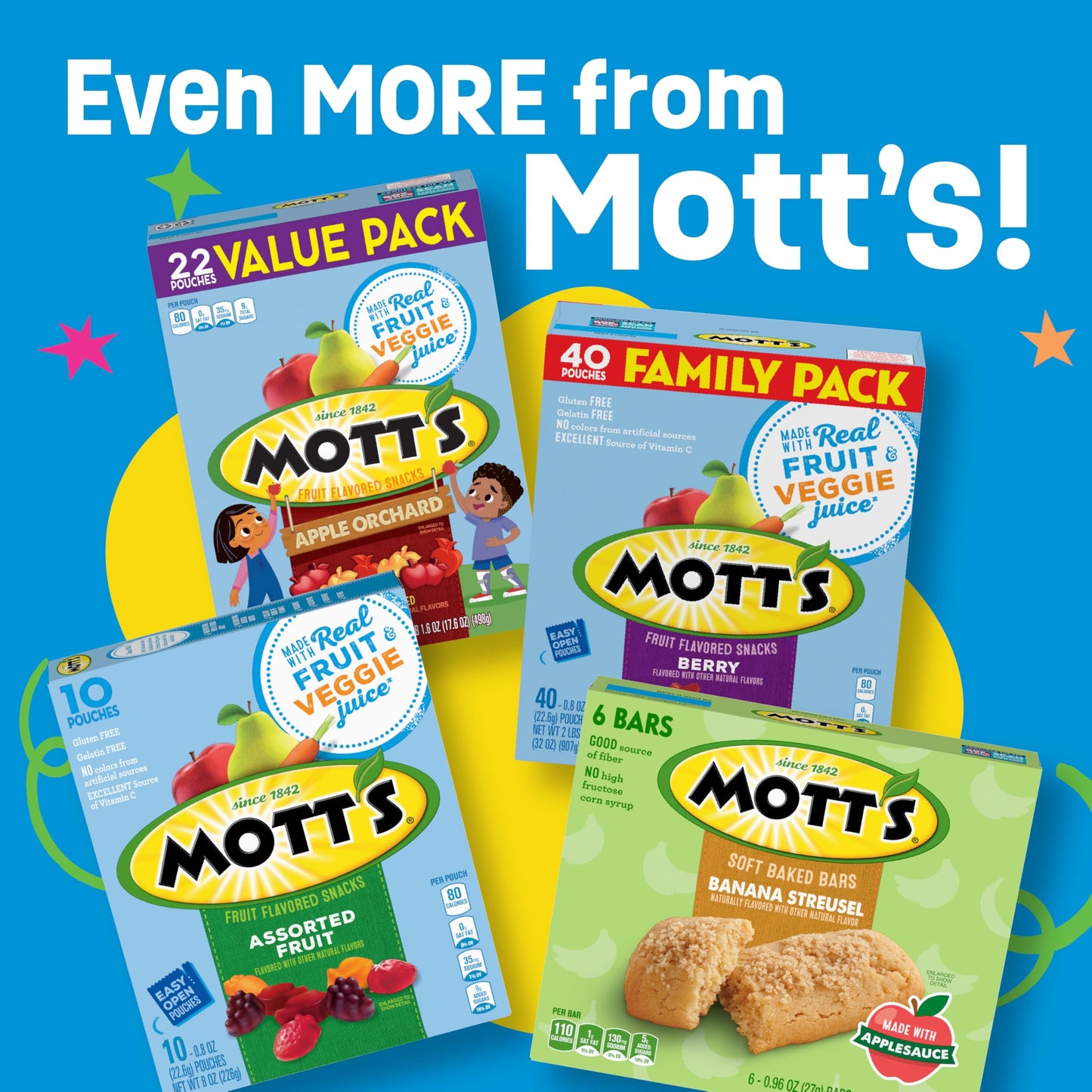 Mott's Fruit Flavored Snacks, Assorted Fruit, Gluten Free Snack, Family Pack, 40 Ct, 32 oz