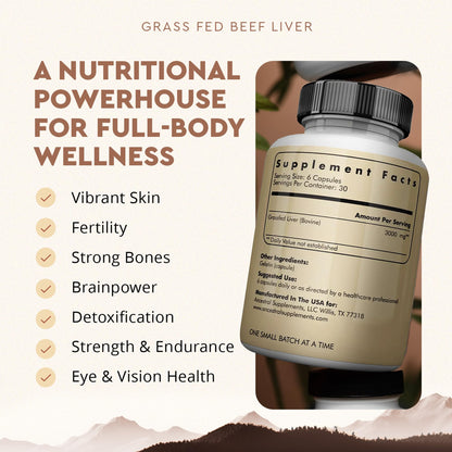 Ancestral Supplements Grass Fed Beef Liver 180 Capsules, Supports Energy Production, Detoxification, Digestion, Immunity and Full Body Wellness, Non-GMO, Freeze Dried Liver Health Supplement