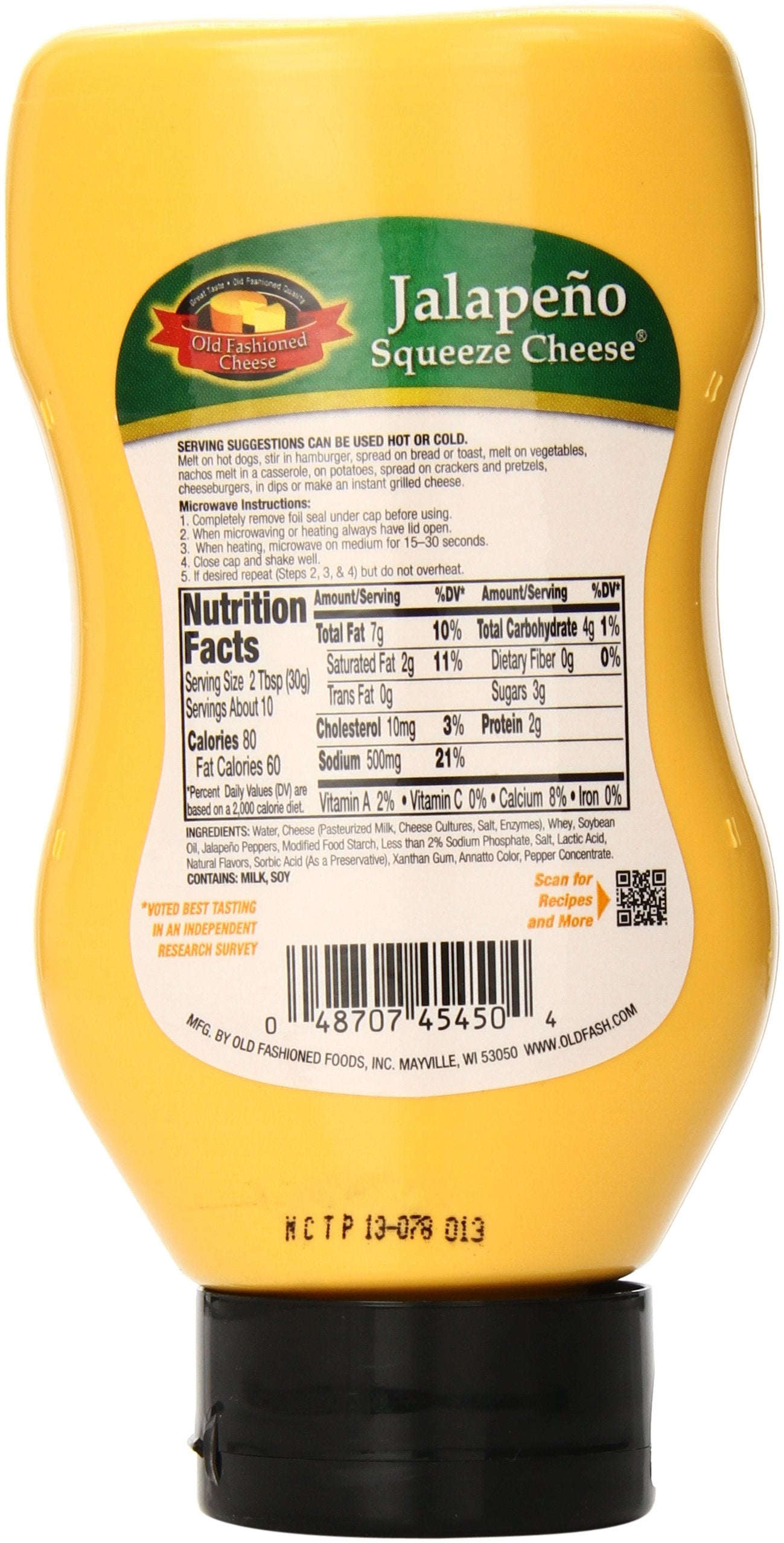 Old Fashioned Cheese Jalapeno Squeeze Cheese, 11.5 Ounce