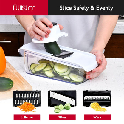 Fullstar Vegetable Chopper & Mandoline Slicer for Kitchen - Food Chopper with Container, Cheese Grater, Home Essentials & Kitchen Gadgets (All in 1, White)