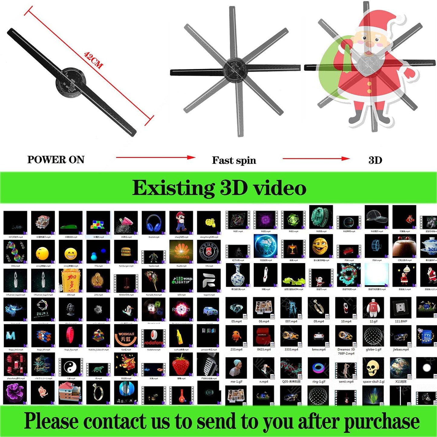 3D Hologram Fan, Hologram Fan Projector Screwless Led Lights with App and WiFi, HD LED 2000*1444PX Resolution, and Bluetooth for Bar, Shop, Halloween, Christmas(16.5 " (WiFi+remote control+Bluetooth)）