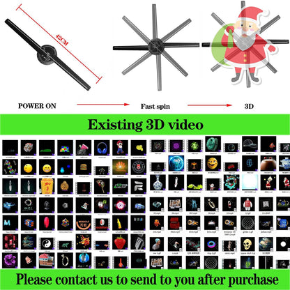 3D Hologram Fan, Hologram Fan Projector Screwless Led Lights with App and WiFi, HD LED 2000*1444PX Resolution, and Bluetooth for Bar, Shop, Halloween, Christmas(16.5 " (WiFi+remote control+Bluetooth)）