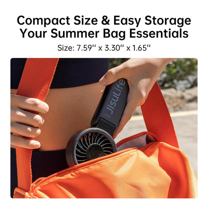 JISULIFE Handheld Fan Life7 – Ultimate Flexibility: High-Power Motor, LED Display, 19.5 Hrs Cooling, 5000mAh Rechargeable, 5-Speed, Foldable Design, 3-IN-1 Portable Fan for Travel Cruise Beach(Black)