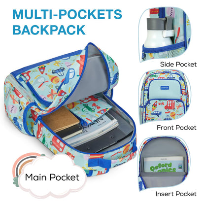 mommore Kids Backpack Set, Lightweight School Backpack for Kids Elementary Car Bookbag for Students with Chest Strap Water Resistant,3pcs blue