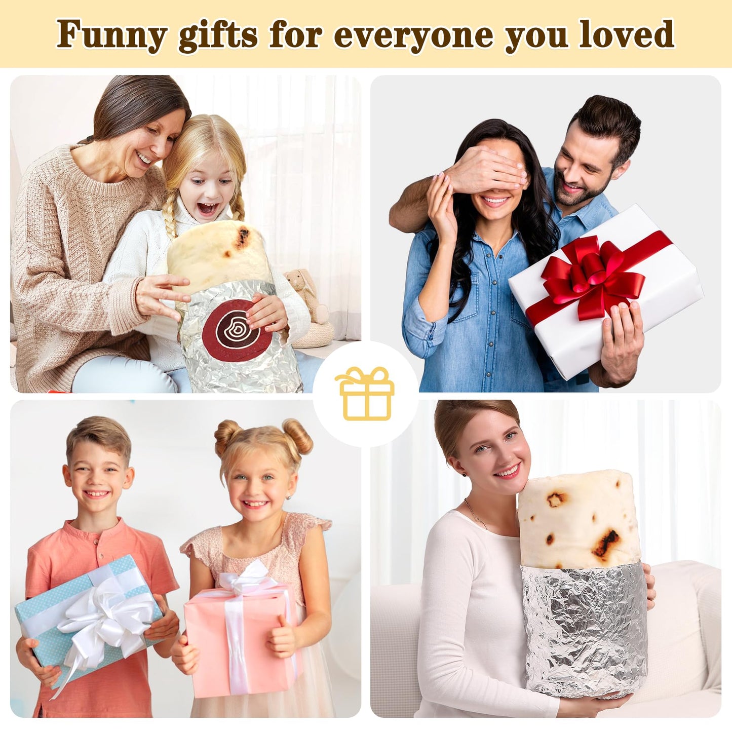 mermaker Burritos Tortilla Throw Blanket 2.0 Double Sided 80 inches for Adult and Kids, Giant Funny Realistic Food Blanket, 285 GSM Novelty Soft Flannel Taco Blanket (Yellow-Double Sided)