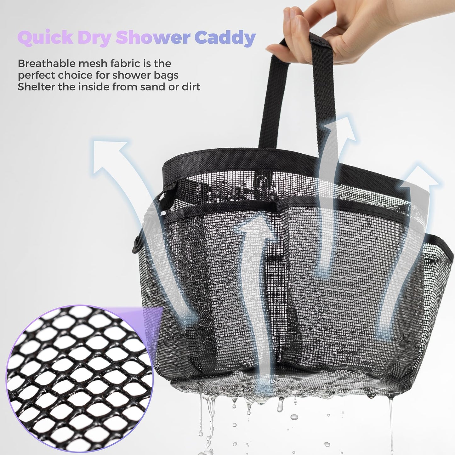 Mesh Shower Caddy Portable for College Dorm Room Essentials with 8-Pocket Large Capacity,Quick Dry Shower Bag for Bathroom, Beach,Gym