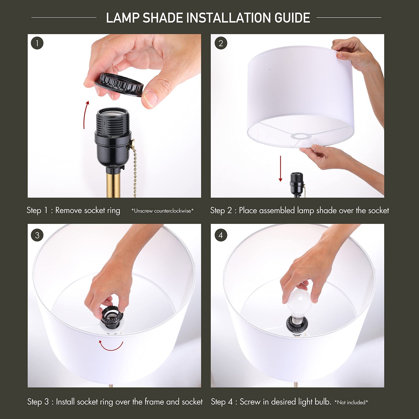 O’Bright Ted - Drum Shade Standing Lamp, Pull Chain Switch, E26 Socket, Modern Minimalist Design, Simple Floor Lamp for Living Room, Bedroom, Office, Antique Brass