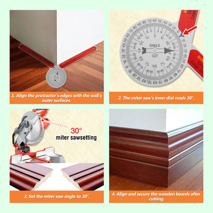 Miter Saw Protractor Replacement for #505P-7 Angle Finder Featuring Precision Laser-Inside & Outside Miter Angle Finder Protractor for All Building Trades, Plumbers, Carpenters Plastic （Red）