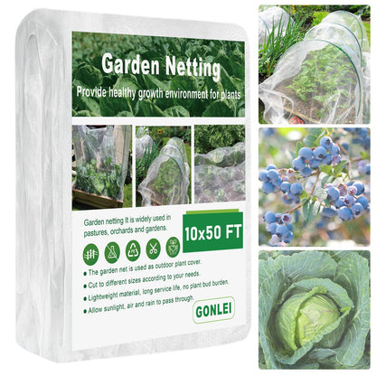 GonLei Garden Netting 10 X 50 FT Ultra Fine Netting for Garden Protection,Garden Netting for Raised Beds,Mosquito Net for Blueberry Shrubs Vegetables Fruits Flowers Crops Pest Barrier