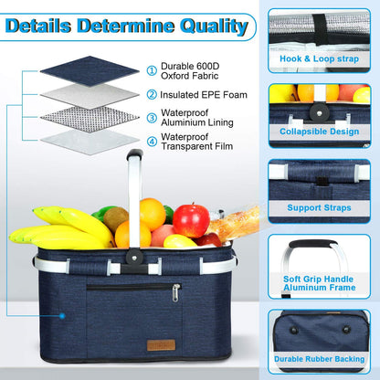 LIQING 35L Picnic Basket 2 Layers of Internal Pockets Leak-Proof and Insulated Folding, Internal Support Does Not Collapse for Women
