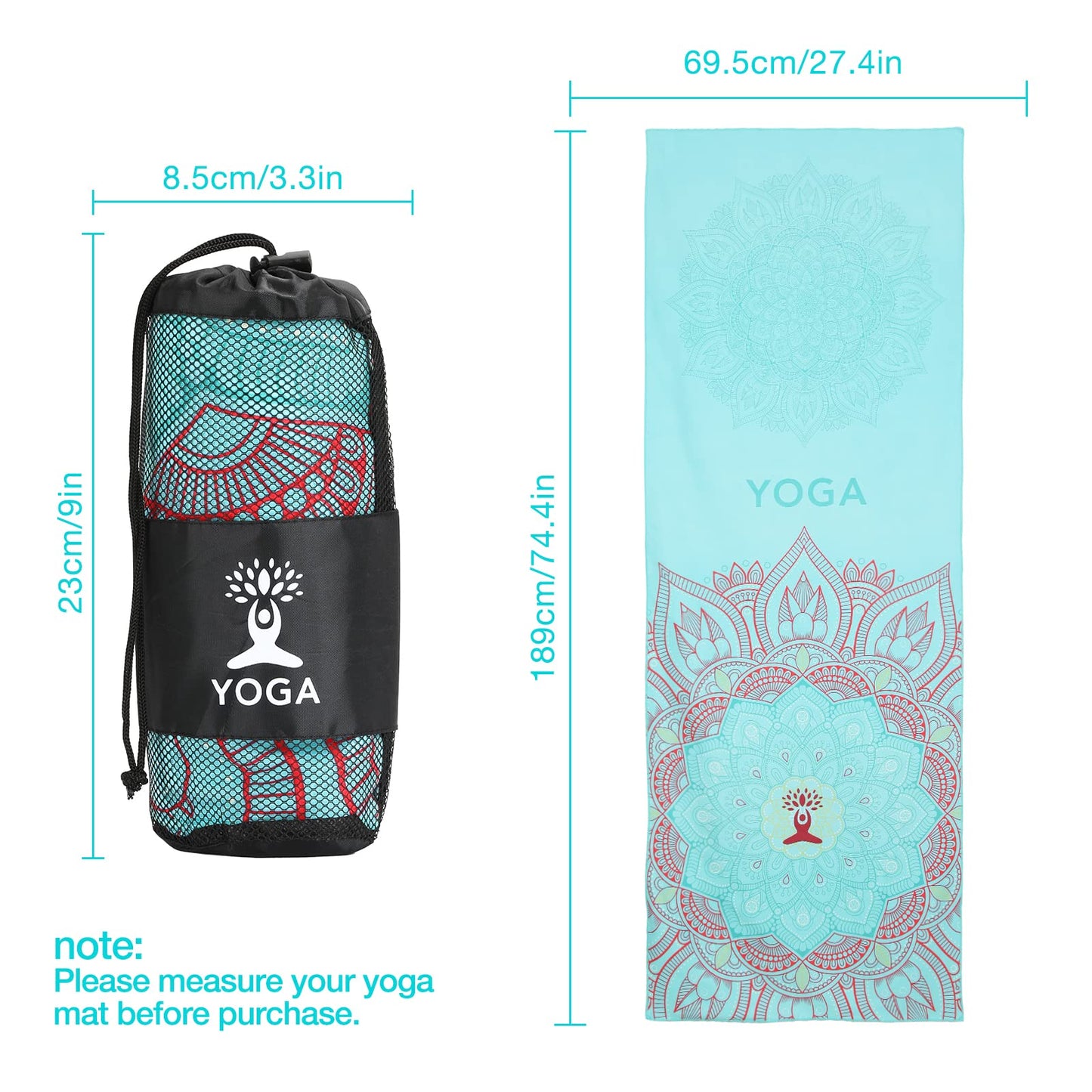 MoKo Yoga Towel, Non Slip Hot Yoga Mat Yoga Blanket Printing Pattern Quick Dry with Corner Pocket for Bikram, Pilates, Gym Workout, Outdoor Picnic, Lotus