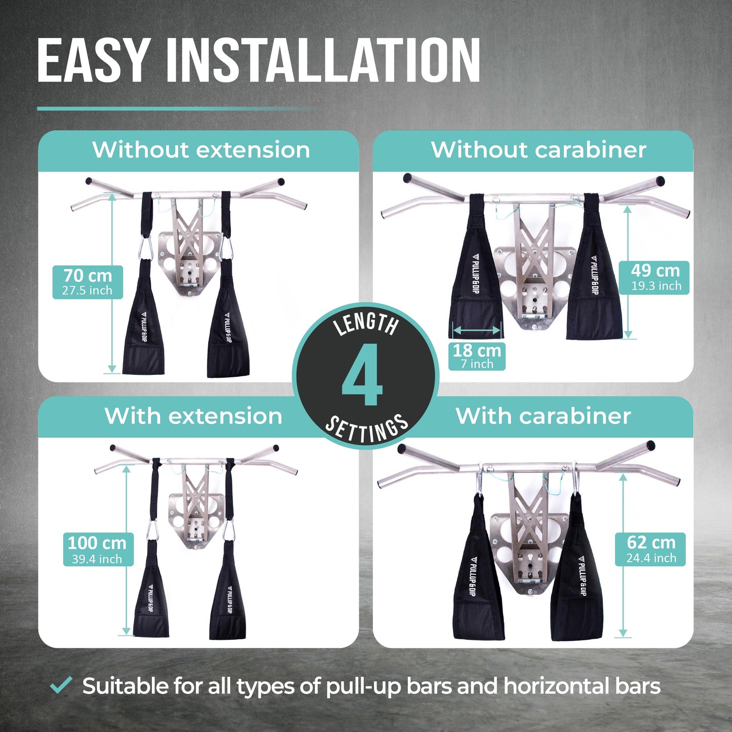 PULLUP & DIP Ab Straps, Premium Abdominal Slings for Abdominal Training, Padded Workout Straps for Crunches, Hanging, Leg Raise, Set of 2 Ab Slings for Pull-Up and Chin-Up Bar