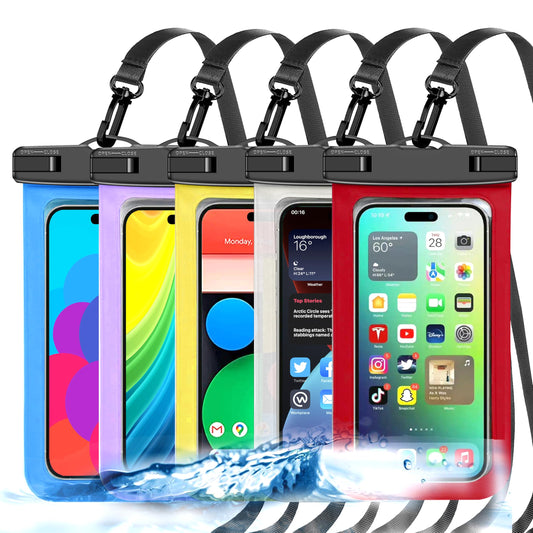 Up to 8.3" 5 Pack Multicolor Universal Waterproof Phone Pouch, Phone Waterproof Case Dry Bag,Protection Level: IP68,Outdoor Sports for Apple iPhone,Samsung,and More,White,Blue,Red,Purple,Yellow