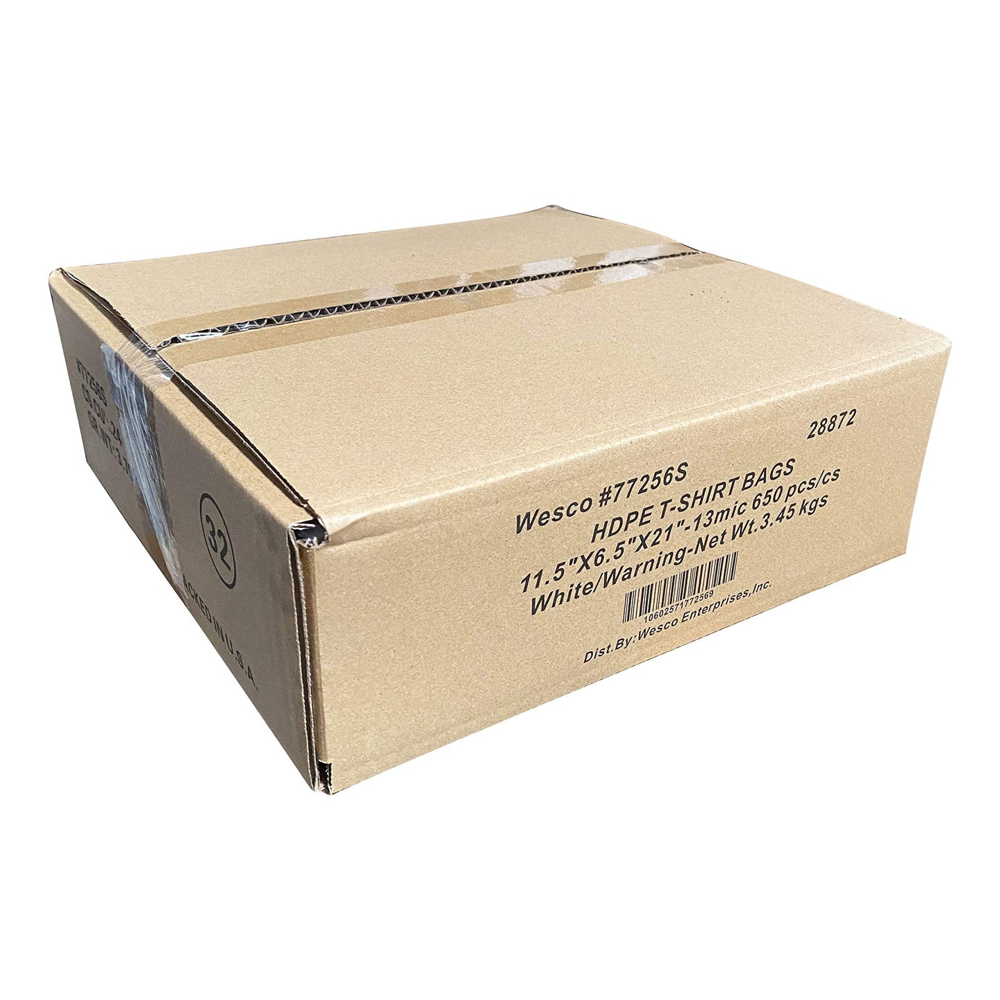 KingSeal HDPE Handled T-Shirt Bags, Opaque White with Warning, 11.5" x 6.5" x 21", 13 Micron Thickness, 1/6 BBL - 1 Case of 650 Disposable, Expandable, Gusseted, Flat Bottom Bags