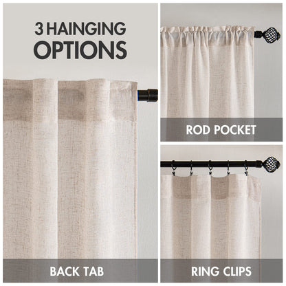 MIULEE Natural White Linen Curtains 84 Inch Long for Bedroom Living Room, Soft Thick Linen Textured Window Drapes Semi Sheer Light Filtering Rod Pocket Back Tab Neutral Farmhouse Cream Ivory 2 Panels