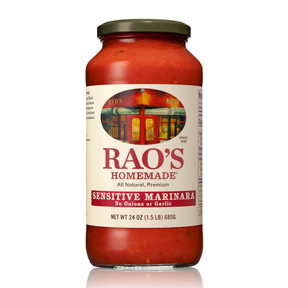 Rao's Homemade Tomato Sauce, Sensitive Formula, 24 oz, Pasta Sauce, Carb Conscious, Keto Friendly, All Natural, Premium Quality, No Onions or Garlic, With Italian Tomatoes & Olive Oil