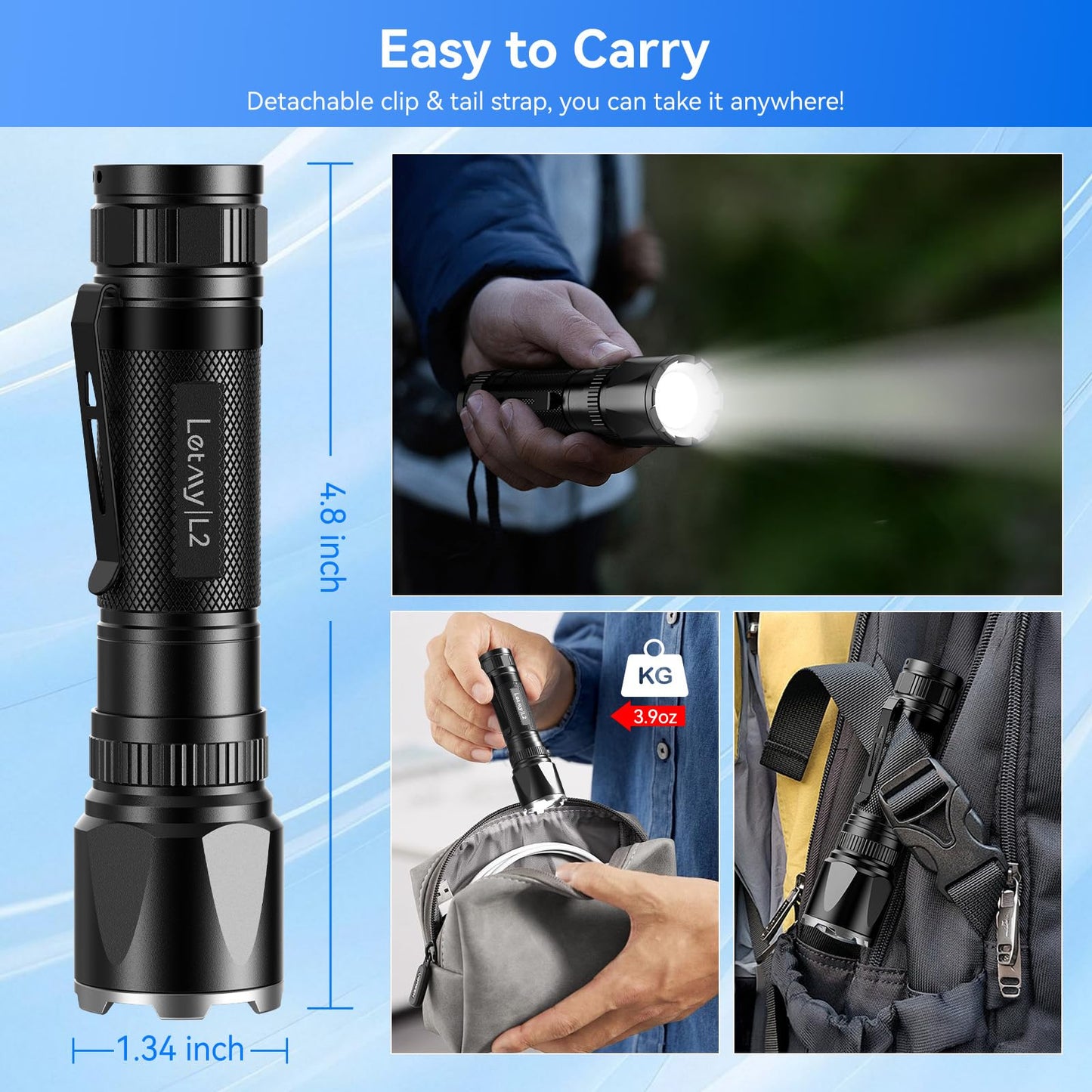 LETMY Rechargeable Flashlights High Lumens, 2 Pack 2000 Lumens Super Bright LED Tactical Flashlight, 3 Modes Samll Powerful Flash Lights with Clip, Waterproof Flashlights for Home Emergency Camping