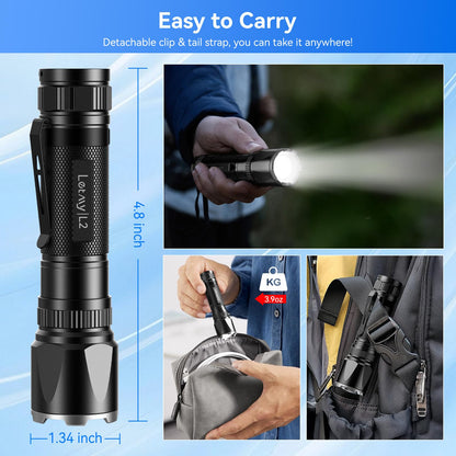 LETMY Rechargeable Flashlights High Lumens, 2 Pack 2000 Lumens Super Bright LED Tactical Flashlight, 3 Modes Samll Powerful Flash Lights with Clip, Waterproof Flashlights for Home Emergency Camping