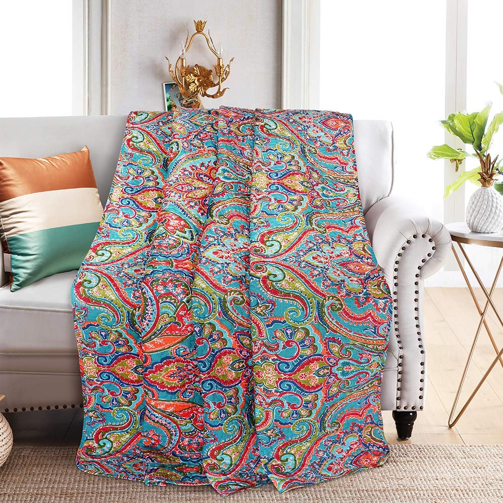 NEWLAKE Quilted Throw Blanket for Bed Couch Sofa, European Gorgeous Floral, 60X78 Inch