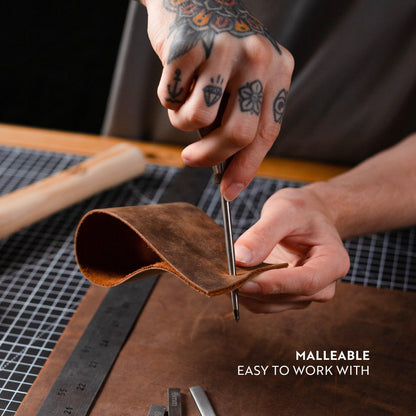 Moonster Genuine Leather Sheets for Crafts, Tooling Leather Sheet 12"x24" – Full Grain Buffalo Leather Fabric, Leather Crafting Kit, Veg Tan Leather for Leather Craft with 36" Cord – Soft Brown