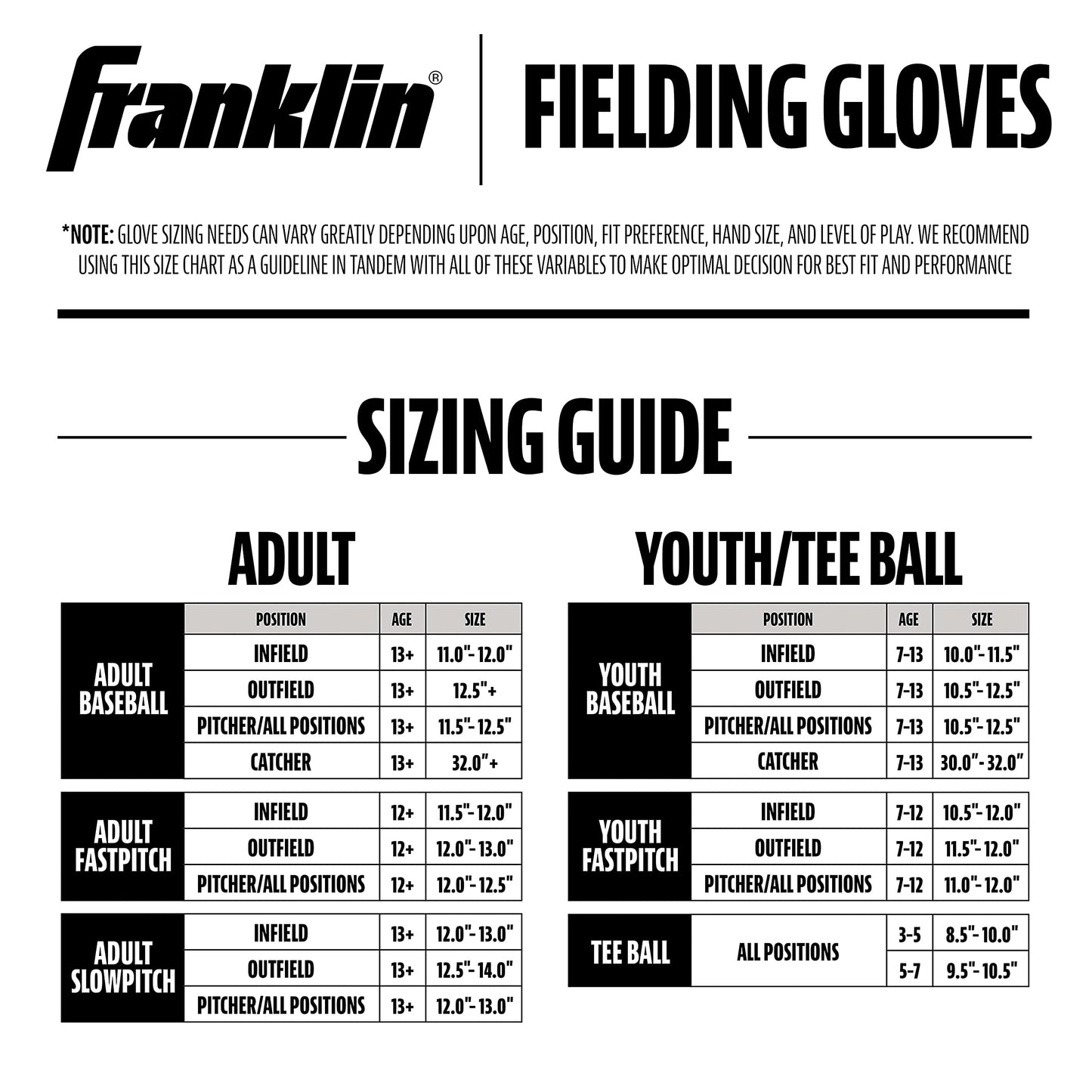 Franklin Sports Baseball + Softball Glove - Field Master Baseball + Softball Mitt - Youth Glove - Left Hand Throw - 10" - Camel Brown
