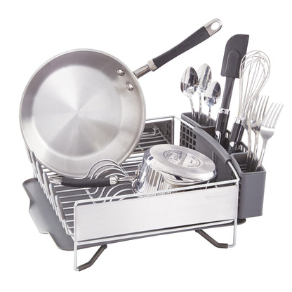 KitchenAid Compact Space Saving, Dish Rack with Removable Flatware Caddy and Angled Self Draining Drainboard, Satin Gray, 15-Inch-by-13.25-Inch