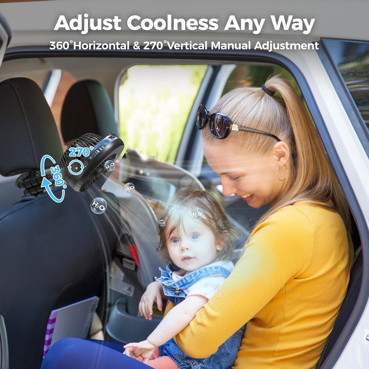 2025 Upgarded 4000mAh Misting Baby Stroller Fan, Rechargeable Battery Operated,Max 15Hrs Cooling,50ml Portable Water Sprayer Misting Fan with Flexible Tripod Clip on Car Seat Crib Treadmill Bunk Bed