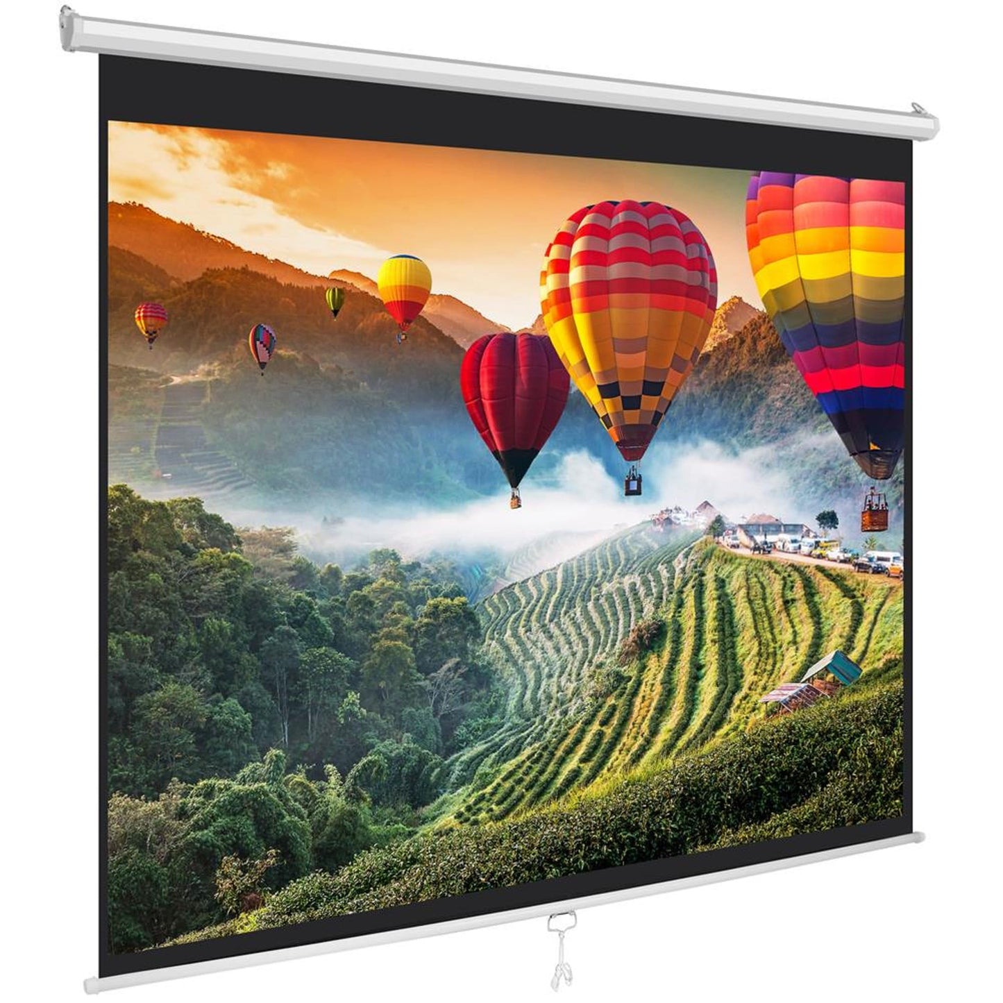 Pyle Manual Pull-Down Projector Screen - Universal 84-inch Roll-Down Retractable Manual Projection Screen w/ Auto-Locking, Adjustable Screen Height, Black Masking Border - 50.3” x 67.3” PRJSM9406