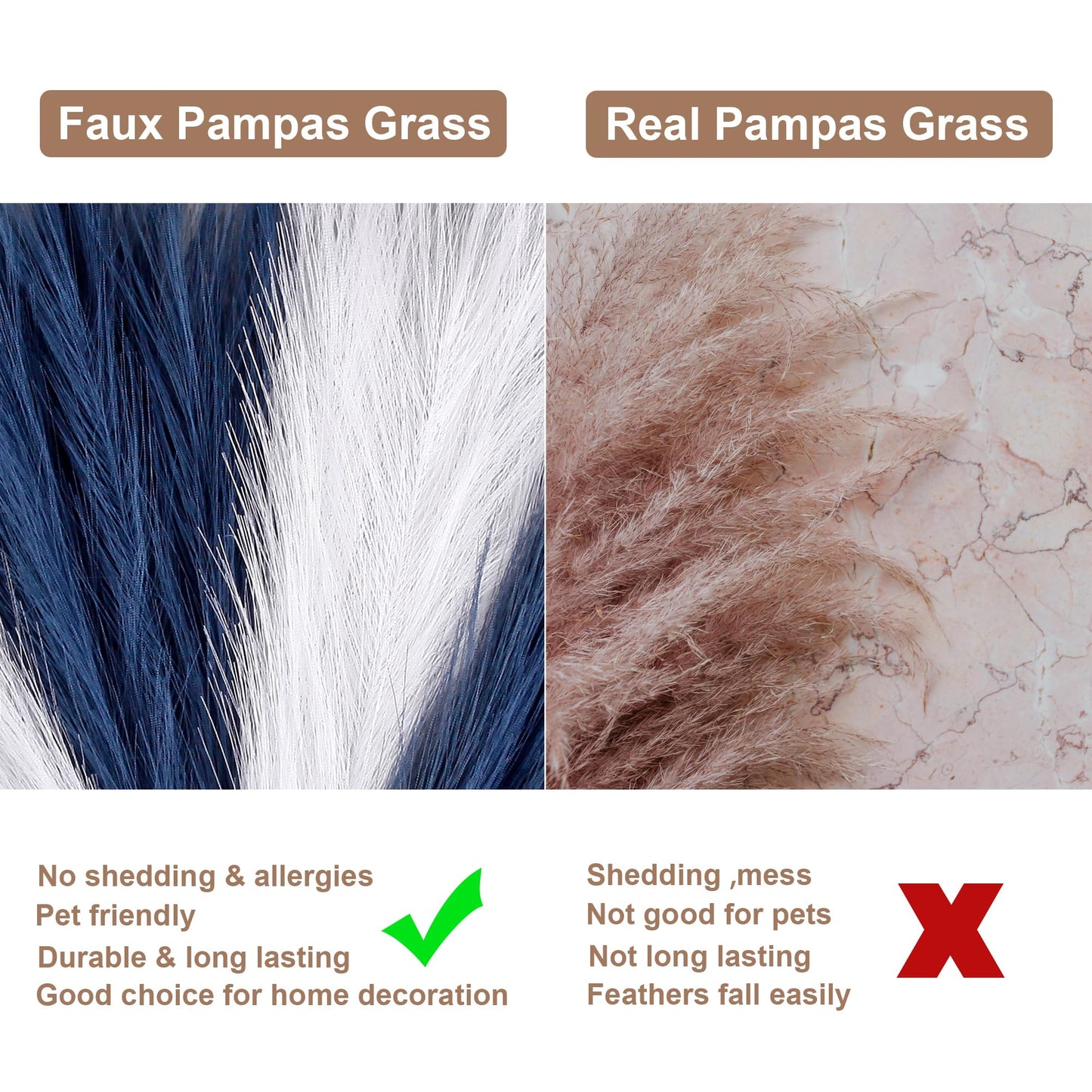Acfruits Blue and White Pampas Grass Decor, 30 Pcs 17" Faux Pampas Grass Short Decor, Pompas Grass Flower Arrangement and Vase Filler for Boho Home Wedding Decoration
