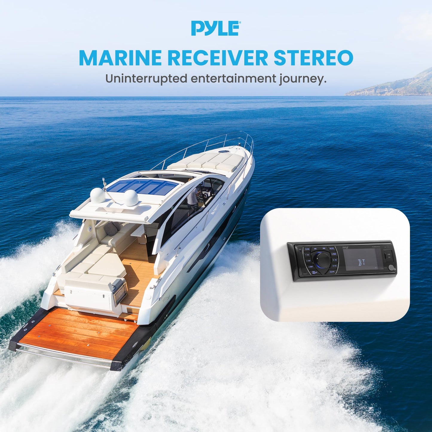 Pyle 300W Bluetooth Marine Stereo Receiver - Single DIN In-Dash AM/FM Radio with USB/SD - AUX - MP3 - Built-in Mic - EQ - Wireless Music Streaming - Remote - 12V - PLMRM29BT