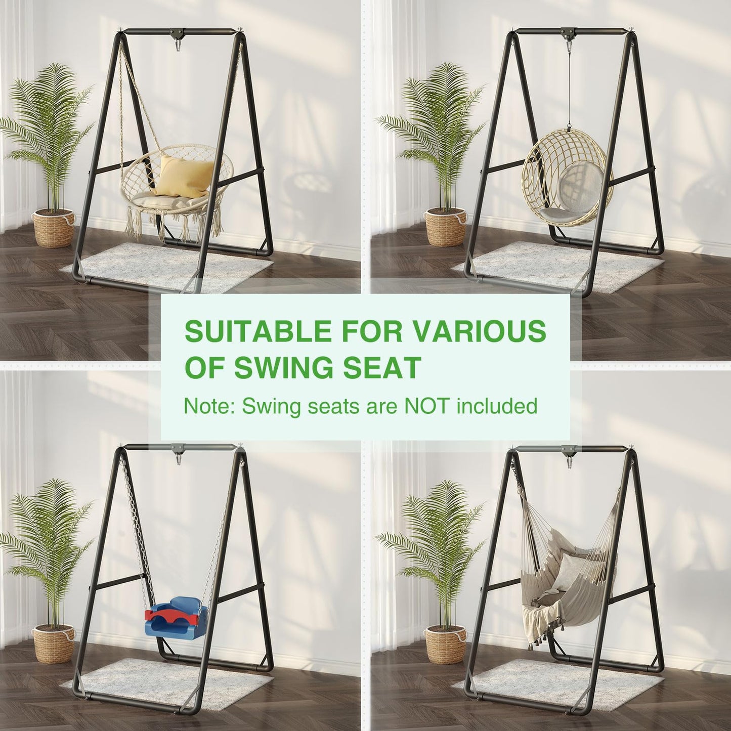 GREENSTELL Hammock Chair Stand, Swing Stand with 3 Hooks Fit for Most Hanging Chairs, Ground Nails for Outdoor and Rubber Clamps for Indoor, Hanging Stand Only Max Load 500lbs, Swing Chair not Include