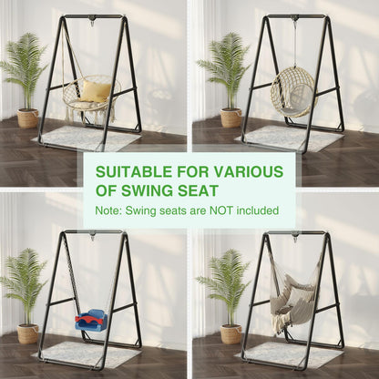 GREENSTELL Hammock Chair Stand, Swing Stand with 3 Hooks Fit for Most Hanging Chairs, Ground Nails for Outdoor and Rubber Clamps for Indoor, Hanging Stand Only Max Load 500lbs, Swing Chair not Include