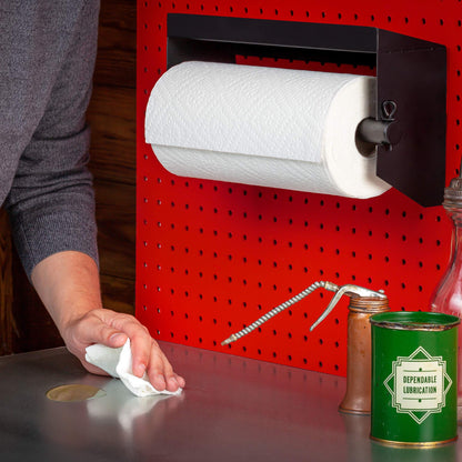 Pegboard Paper Towel Holder with Shelf, Peg Board Accessory Kit with Heavy Duty Peg Hooks, Black Pegboard Accessories Tool Holder Organizer